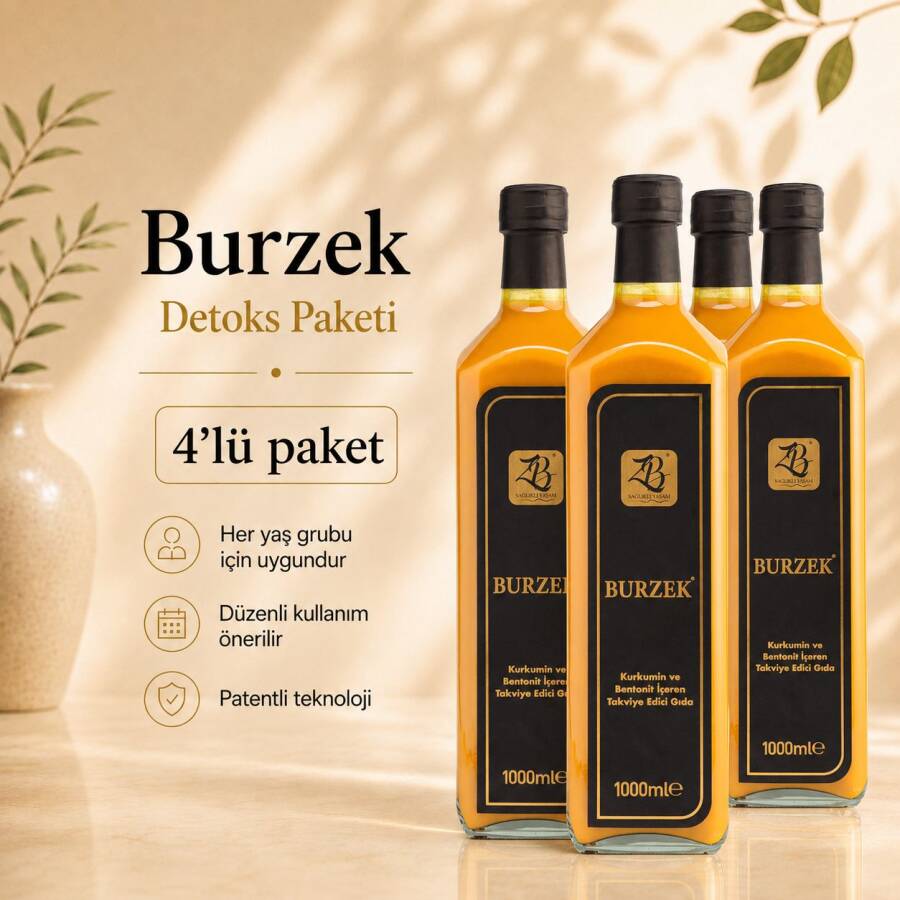 BURZEK - Kurkumin ve Bentonit Kili İçeren Takviye Edici Gıda 1000 ml 4'lü Paket - ZB VITA SANA