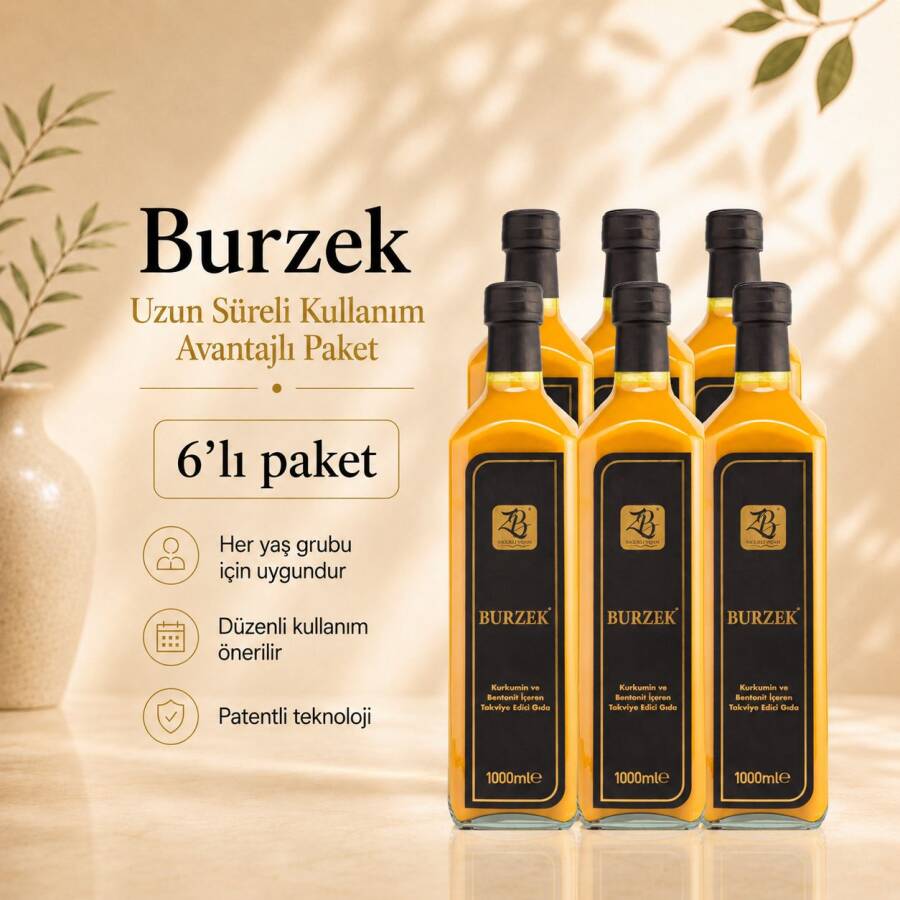 BURZEK - Kurkumin ve Bentonit Kili İçeren Takviye Edici Gıda 1000 ml 6'lı Paket - ZB HEALTHY LIFE 